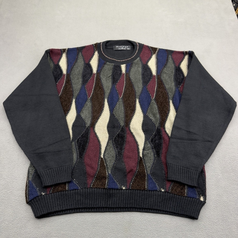 Vintage 90s Protege Collection Coogi Style Knit Sweater 3D Textured Mens XXL USA